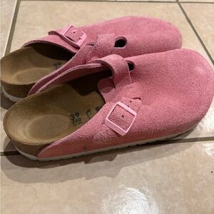 Pink Suede Birkenstocks Slip-On Clog with Adjustable Buckle